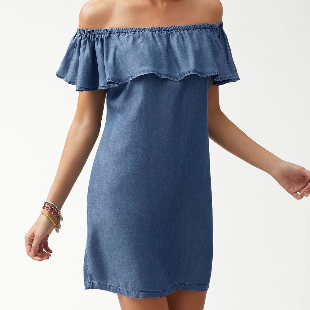Tommy Bahama Tencel Chambray Off Shoulder Dress Sz S